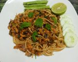 A picture of step 6 of Thai Style LARB Spaghetti with Mushroom and Sausages.