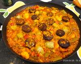 A picture of step 6 of Valencian Paella with Blood Sausage.