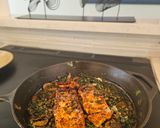 A picture of step 9 of Salmon spinach mushroom bake.