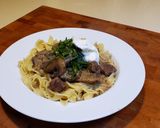 A picture of step 13 of Beef Stroganoff Over Buttered Noodles.