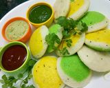 A picture of step 8 of Tri colour idli.