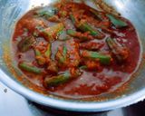 A picture of step 4 of Kathiyawadi super tasty chatpati bharva bhindi sabji.