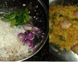A picture of step 3 of Vendakka Theeyal (Okra/Ladies finger in roasted coconut).