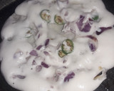 A picture of step 1 of Onion Uthappam with sambar or chana dal peanut chutney.