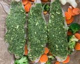 A picture of step 1 of Fish with wild garlic pesto topping.