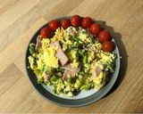 A picture of step 4 of Quick asparagus, bacon & feta scramble.
