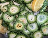 A picture of step 1 of Karela crispy chat.