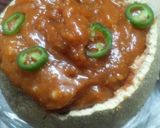 A picture of step 2 of Woodapple (kotha) and chilli chutney.