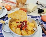 A picture of step 6 of Carbonara with Pecorino Crisp.