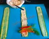 A picture of step 1 of Hummus and Cucumber Roll.