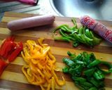 A picture of step 10 of Pepperoncini,bell pepper,easy peel sausage in boboli pizza crust.
