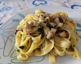 A picture of step 7 of Fettuccine with Porcini Mushroom Sauce.