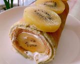 Hình bước làm 7 của món Bánh trà xanh cuộn kiwi - mini roll green tea cake with kiwies 🥝🥝🥝