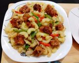 A picture of step 4 of Seekh kabab pasta.