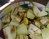 A picture of step 1 of Aloo baigun ka salan.