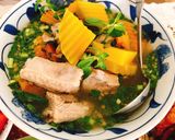 Hình bước làm 4 của món Tép ram thịt mặn ngọt “Canh bí đỏ nấu sườn non.Bữa cơm đầy đủ “
