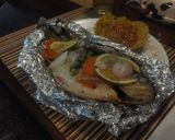Foto del paso 15 de la receta: Cachamas en sus jugos con verduras y naranja acompañada de ceviche de mango en canastilla de plátano