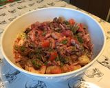 Une image de l'étape 18 de Salade marinée de pommes de terre, patates douces violettes, harengs, tomates et poivron.