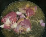 A picture of step 1 of Asun fried rice | goat meat rice.