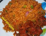 A picture of step 11 of Jollof rice and sauced beef my way.