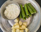 A picture of step 1 of Drumstick Potato Yogurt Curry - Sahjan Aloo Besan Kadhi - Saragva Bateta Nu Khatiyo Shaak.