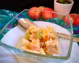 A picture of step 5 of Fruit Tempeh Yogurt Pasta Salad.
