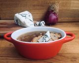 A picture of step 3 of Red Onion Soup with Vegan Blue Cheese 🌱(& sourdough crouton).