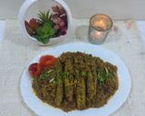 A picture of step 7 of Bitter gourd Staffing Mutton mince.