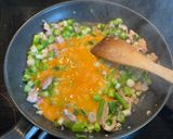 A picture of step 4 of Fried rice with Korean Kimchi and pork belly.