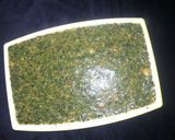 A picture of step 2 of Amala(yam flour) with Ewedu and cow tail stew.