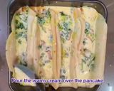 A picture of step 11 of Buckwheat Crêpes with spinach, leeks, bacon and Gruyère cheese.
