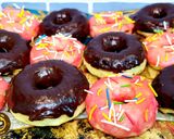 A picture of step 8 of No knead baked donuts with 2 different glaze.