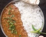 A picture of step 7 of Panchmel Dal with steamed rice.