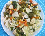 A picture of step 5 of Steam Veg with feta cheese.
