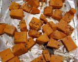 A picture of step 1 of 1 pan chicken with sweet potatoes & veggies.