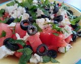 A picture of step 2 of Watermelon feta salad with basil mint.