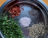 A picture of step 1 of Paneer with herbs.