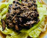 A picture of step 4 of Lettuce with homemade pickled mushrooms.