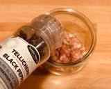 A picture of step 1 of Polenta with Mushrooms and Sausage Cooked in a Jar in the Microwave.