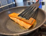 A picture of step 5 of Pan fried SUPER CRISPY skin and moist salmon fillet.