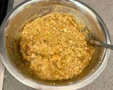 A picture of step 3 of Lobia chilla loaded with veggies.