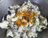 A picture of step 2 of Gobhi with raw turmeric.