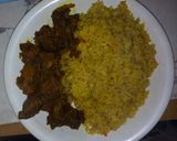 A picture of step 8 of Jollop rice with pepper meat.