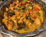 Une image de l'étape 12 de Poulet au curry,poivrons tricolores et pruneaux.