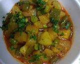 A picture of step 5 of Sweet potato bottlegourd peas and capsicum sabji.