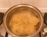 A picture of step 3 of BLT Pasta with garlic croutons.