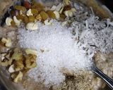 A picture of step 4 of Singhara atta dry fruits halwa.
