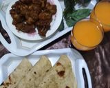 A picture of step 7 of Koila dum karahi and roti with salad or tang.