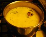 A picture of step 5 of Taro in buttermilk curry (kadi, Morkuzhambu in tamil).