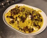 Une image de l'étape 9 de Filets de cabillaud aux épices, crème de curcuma et tomates séchées.